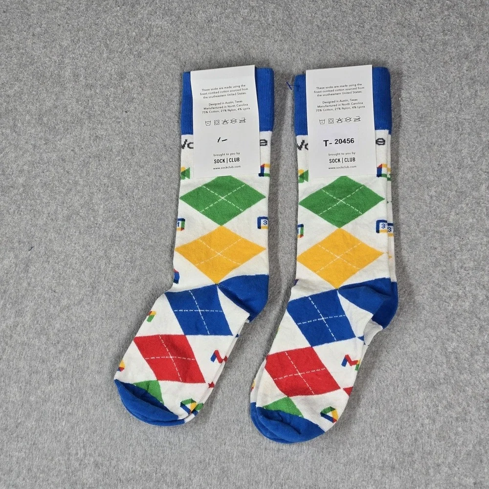 Sock Club Men Socks ONE SIZE White Google Argyle Diamond Knit 2 pair